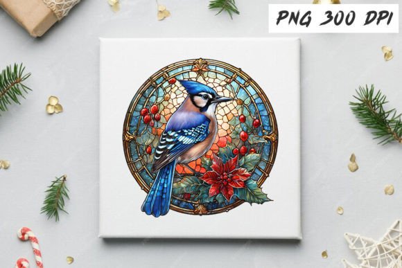 Blue Jay Christmas Stained Glass Illustrations