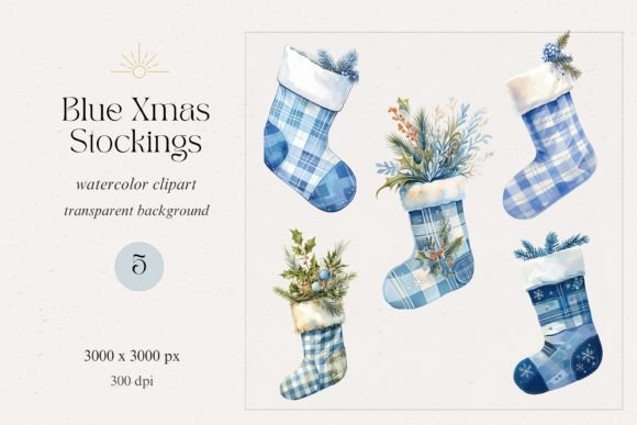 Blue Vintage Stocking Illustrations for Branding