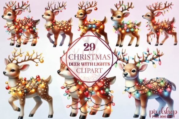 Christmas Deer with Lights Illustrations