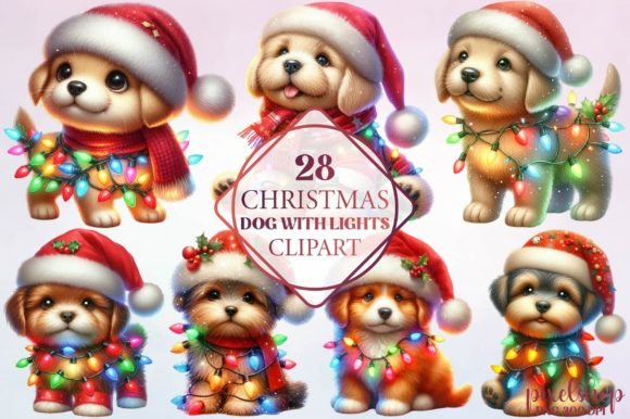 Christmas Dog with Lights Clipart: Festive Illustrations