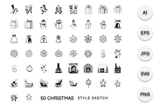 Christmas Element Draw Black: Bold Illustrations