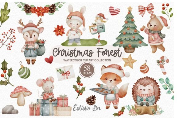 Christmas Forest Watercolor Clipart: Crafting Illustrations