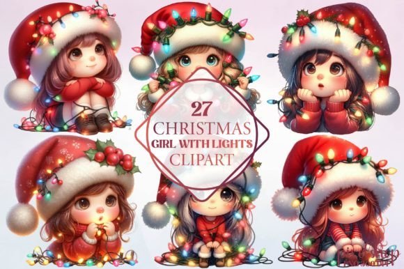Christmas Girl with Lights: Festive Illustrations