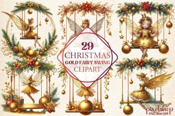 Christmas Gold Fairy Swing Clipart: Freebies Review