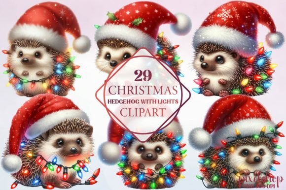 Christmas Hedgehog Lights Clipart & Illustrations