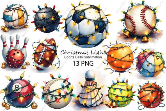 Christmas Light Sports Balls Sublimation: Festive Illustrations