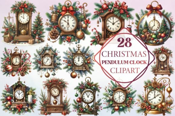 Christmas Pendulum Clock Clipart: Illustrations for Festive Web Design