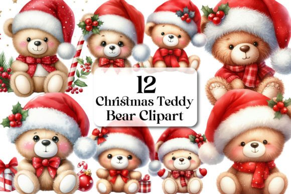 Christmas Teddy Bear Clipart Bundle: Festive Illustrations
