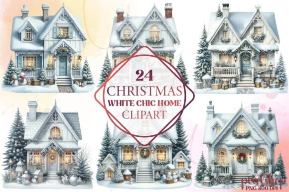 Christmas White Chic Home Clipart Illustrations