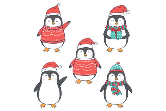 Cute Christmas Penguin Illustrations for Branding