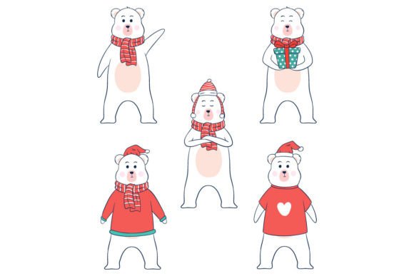 Cute Christmas Polar Bear Illustrations for Branding