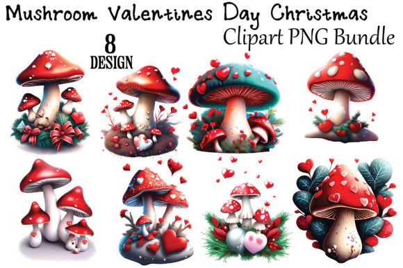 Mushroom Valentines Day Christmas Illustrations