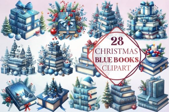 Review: Watercolor Christmas Blue Books Clipart for Embroidery