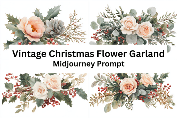 Vintage Christmas Flower Garland Illustrations Review