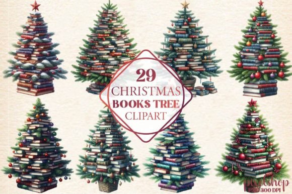 Watercolor Christmas Books Tree Clipart Review