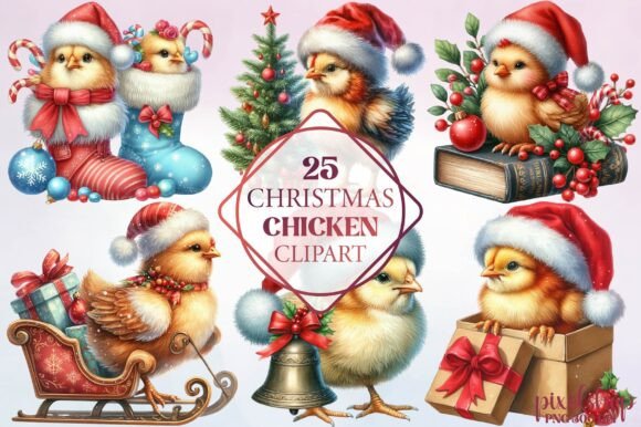 Watercolor Christmas Chicken Clipart: Freebies Review