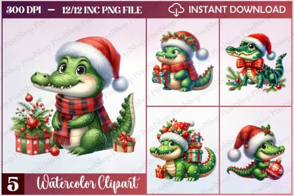 Watercolor Christmas Crocodile Clipart Freebies Review