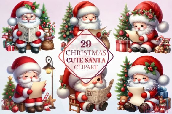 Watercolor Christmas Cute Santa Clipart: Freebies Review