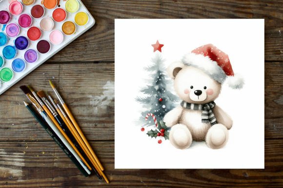 Watercolor Christmas Cute Teddy Bear Illustrations