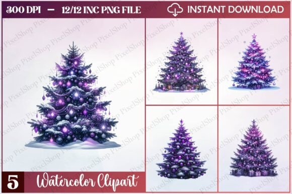 Watercolor Christmas Gothic Tree Clipart: Freebies Review