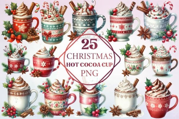 Watercolor Christmas Hot Cocoa Cup Illustrations Review
