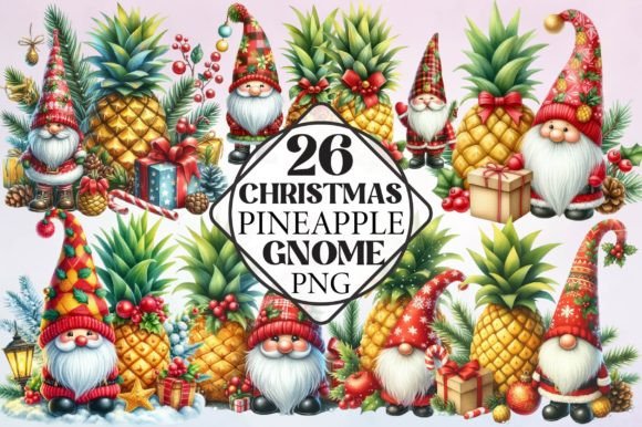 Watercolor Christmas Pineapple Gnome Illustrations
