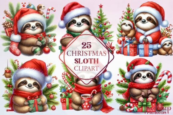 Watercolor Christmas Sloth Clipart: Freebies Review