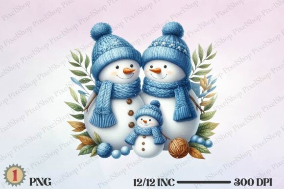 Watercolor Christmas Snowmen Family PNG Freebies Review