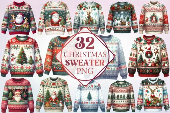 Watercolor Christmas Sweater Clipart & Illustrations