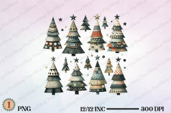 Watercolor Christmas Western Trees PNG Freebies Review